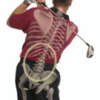 Golfer swing showing skeleton of spine