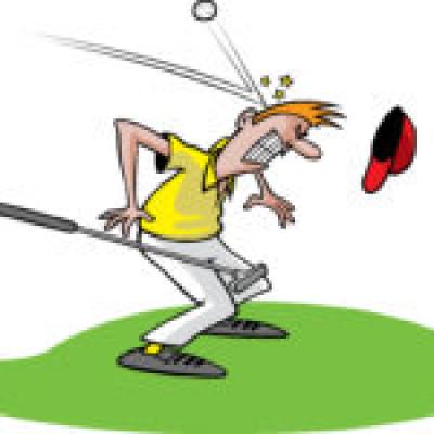 Cartoon man getting hit with golf ball Cartoon man getting hit with golf ball